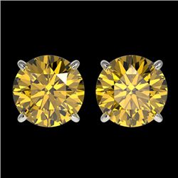 2.57 CTW Certified Intense Yellow SI Diamond Solitaire Stud Earrings 10K White Gold - REF-381N8Y - 3