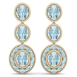 34.52 CTW Royalty Sky Topaz & VS Diamond Earrings 18K Yellow Gold - REF-354Y5N - 39269