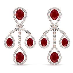 25.08 CTW Royalty Designer Ruby & VS Diamond Earrings 18K Rose Gold - REF-490T9X - 38575