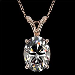 1.25 CTW Certified VS/SI Quality Oval Diamond Solitaire Necklace 10K Rose Gold - REF-367M3F - 33212