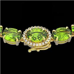 80 CTW Peridot & VS/SI Diamond Tennis Micro Pave Halo Necklace 14K Yellow Gold - REF-317T3X - 23471