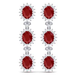 24.52 CTW Royalty Designer Ruby & VS Diamond Earrings 18K White Gold - REF-436T4X - 38640