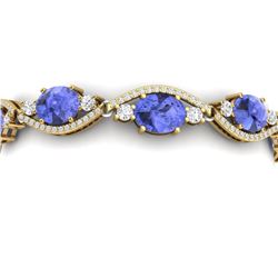 20.5 CTW Royalty Tanzanite & VS Diamond Bracelet 18K Yellow Gold - REF-527H3W - 38969