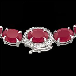 54.25 CTW Ruby & VS/SI Diamond Eternity Tennis Micro Halo Necklace 14K White Gold - REF-290F9M - 402