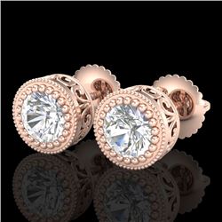 1.09 CTW VS/SI Diamond Solitaire Art Deco Stud Earrings 18K Rose Gold - REF-180M2F - 36888