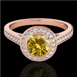 1.3 CTW Certified Si Fancy Intense Yellow Diamond Solitaire Halo Ring 10K Rose Gold - REF-168X4T - 3