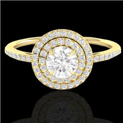 1 CTW Micro Pave VS/SI Diamond Solitaire Ring Double Halo 18K Yellow Gold - REF-131M6F - 21615