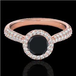 1.4 CTW Certified Vs Black Diamond Solitaire Halo Ring 10K Rose Gold - REF-63R5K - 33302