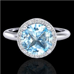 2.70 CTW Sky Blue Topaz & Micro VS/SI Diamond Ring Designer Halo 18K White Gold - REF-58T9X - 23214
