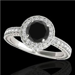 1.51 CTW Certified Vs Black Diamond Solitaire Halo Ring 10K White Gold - REF-74T8X - 34304