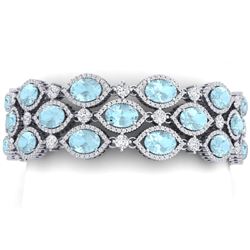 53.84 CTW Royalty Sky Topaz & VS Diamond Bracelet 18K White Gold - REF-1018M2F - 38898