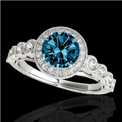 1.5 CTW SI Certified Fancy Blue Diamond Solitaire Halo Ring 10K White Gold - REF-178Y2N - 33603