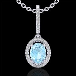 1.75 CTW Aquamarine & Micro VS/SI Diamond Necklace Halo 18K White Gold - REF-64K9R - 20650