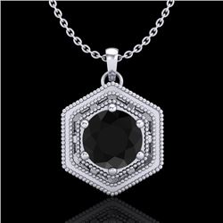 0.76 CTW Fancy Black Diamond Solitaire Art Deco Stud Necklace 18K White Gold - REF-47X3T - 37513