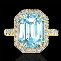 63 CTW Sky Blue Topaz & Micro Pave VS/SI Diamond Halo Ring 18K Yellow Gold - REF-61H8W - 21421