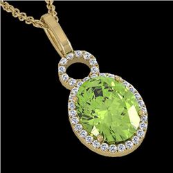 3 CTW Peridot & Micro Pave Solitaire Halo VS/SI Diamond Necklace 14K Yellow Gold - REF-50M9F - 22767