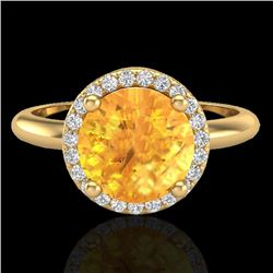 2 CTW Citrine & Micro VS/SI Diamond Certified Ring Designer Halo 18K Yellow Gold - REF-58W4H - 23208