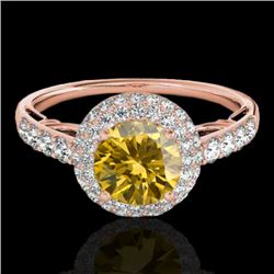 1.65 CTW Certified Si Fancy Intense Yellow Diamond Solitaire Halo Ring 10K Rose Gold - REF-178Y2N - 