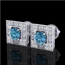 1.63 CTW Fancy Intense Blue Diamond Art Deco Stud Earrings 18K White Gold - REF-176W4H - 38160