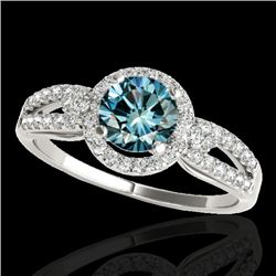 1.25 CTW SI Certified Fancy Blue Diamond Solitaire Halo Ring 10K White Gold - REF-161Y8N - 34092