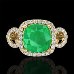 3.15 CTW Emerald & Micro VS/SI Diamond Certified Ring 18K Yellow Gold - REF-78N2Y - 23002