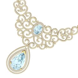 89.32 CTW Royalty Sky Topaz & VS Diamond Necklace 18K Yellow Gold - REF-1563H6W - 39847