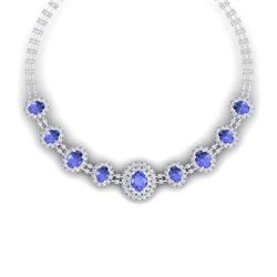 46.51 CTW Royalty Tanzanite & VS Diamond Necklace 18K White Gold - REF-1727M3F - 38799