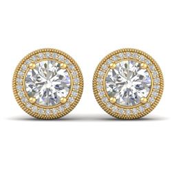 4 CTW Certified VS/SI Diamond Art Deco Stud Earrings 14K Yellow Gold - REF-1071R6K - 30530