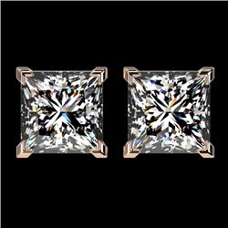 2.50 CTW Certified VS/SI Quality Princess Diamond Stud Earrings 10K Rose Gold - REF-663X2T - 33115