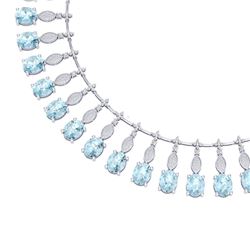 65.76 CTW Royalty Sky Topaz & VS Diamond Necklace 18K White Gold - REF-945Y5N - 39132