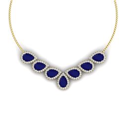 34.72 CTW Royalty Sapphire & VS Diamond Necklace 18K Yellow Gold - REF-618W2H - 38834
