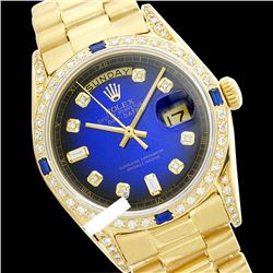 Rolex Men's 18K Yellow President, QuickSet, Diam Dial & Diam/Sapphire Bezel - REF-1292R7Z