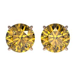 2.04 CTW Certified Intense Yellow SI Diamond Solitaire Stud Earrings 10K Rose Gold - REF-309X3T - 36