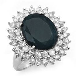 15.55 CTW Blue Sapphire & Diamond Ring 18K White Gold - REF-253T8X - 12992