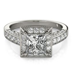 2.1 CTW Certified VS/SI Princess Diamond Solitaire Halo Ring 18K White Gold - REF-309M6F - 27171