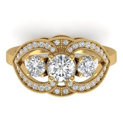 1.5 CTW Certified VS/SI Diamond Art Deco 3 Stone Ring 14K Yellow Gold - REF-169X3T - 30521