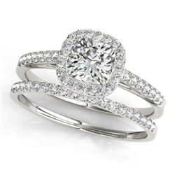 1.17 CTW Certified VS/SI Cushion Diamond 2Pc Set Solitaire Halo 14K White Gold - REF-227H6W - 31391