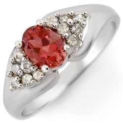 0.90 CTW Pink Tourmaline & Diamond Ring 18K White Gold - REF-49X3T - 10812