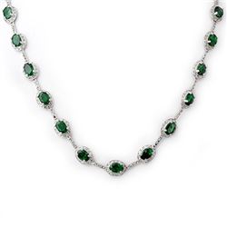 21.0 CTW Emerald & Diamond Necklace 14K White Gold - REF-252K2R - 10418
