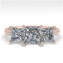 2.0 CTW Princess VS/SI Diamond 3 Stone Designer Ring 18K Rose Gold - REF-390T2X - 32471