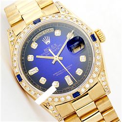 Rolex Men's 18K Yellow President, QuickSet, Diam Dial & Diam/Sapphire Bezel - REF-1292Y7X