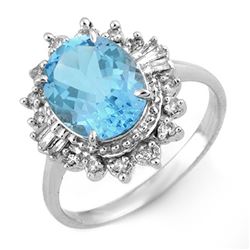 3.95 CTW Blue Topaz & Diamond Ring 10K White Gold - REF-41R5K - 10968