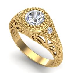 1.07 CTW VS/SI Diamond Art Deco Ring 18K Yellow Gold - REF-321H2W - 36886