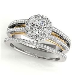 0.92 CTW Certified VS/SI Diamond 2Pc Set Solitaire Halo 14K White & Yellow Gold - REF-121X8T - 31030