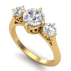 1.51 CTW VS/SI Diamond Solitaire Art Deco 3 Stone Ring 18K Yellow Gold - REF-427T3X - 37237