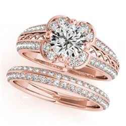 1.21 CTW Certified VS/SI Diamond 2Pc Wedding Set Solitaire Halo 14K Rose Gold - REF-162R2K - 31236