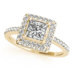0.85 CTW Certified VS/SI Princess Diamond Solitaire Halo Ring 18K Yellow Gold - REF-136R4K - 27140