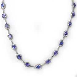 25.0 CTW Tanzanite & Diamond Necklace 14K White Gold - REF-318F8M - 10269