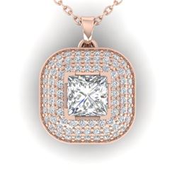 1.60 CTW Princess VS/SI Diamond Art Deco Stud Micro Halo Necklace 14K Rose Gold - REF-428Y2N - 30451