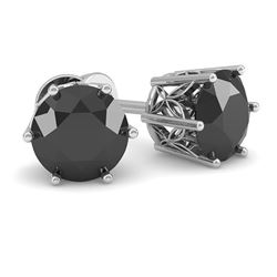 1.0 CTW Black Certified Diamond Stud Solitaire Earrings 18K White Gold - REF-43T5X - 35835